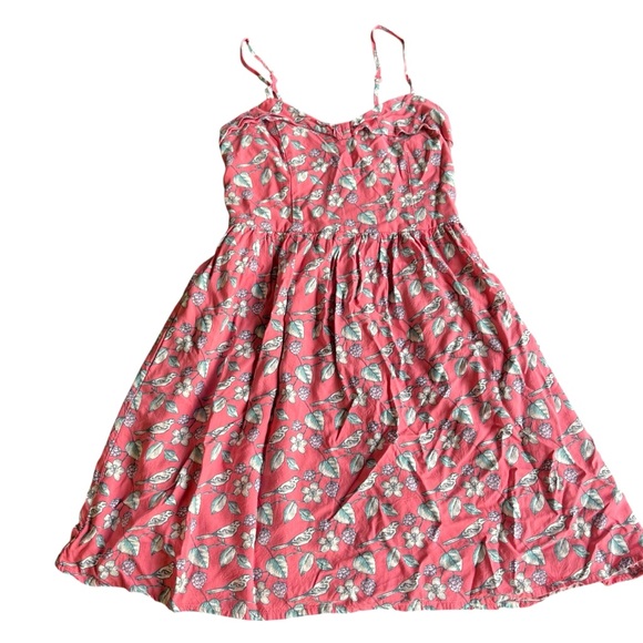 LC Lauren Conrad Dresses & Skirts - Lauren Conrad Coral Bird Print Spaghetti Strap Apron Sundress Size 4